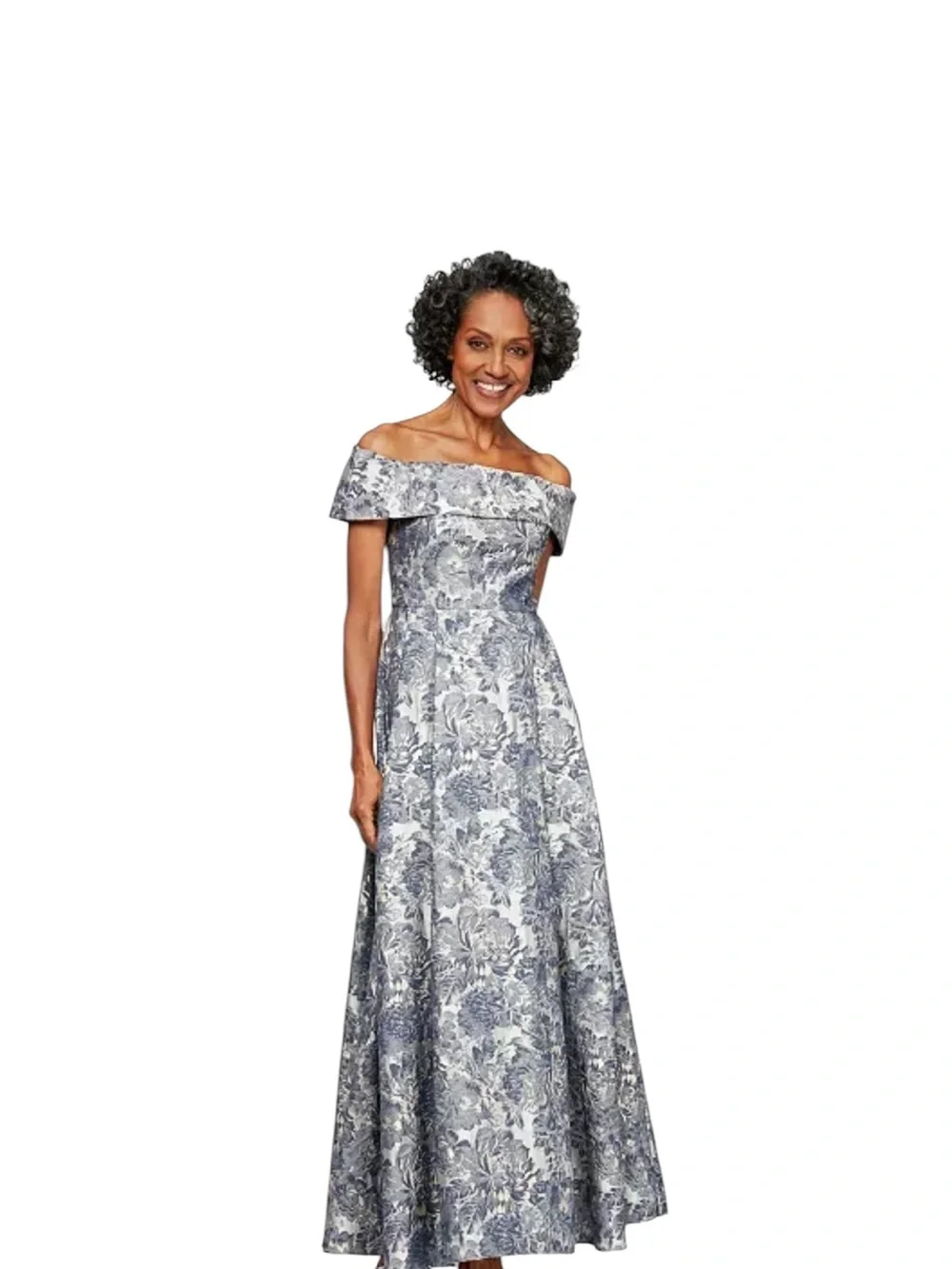 Alex Evenings Jaquard Short Sleeve Off Shoulder Gown NWT - Picture 1 of 15